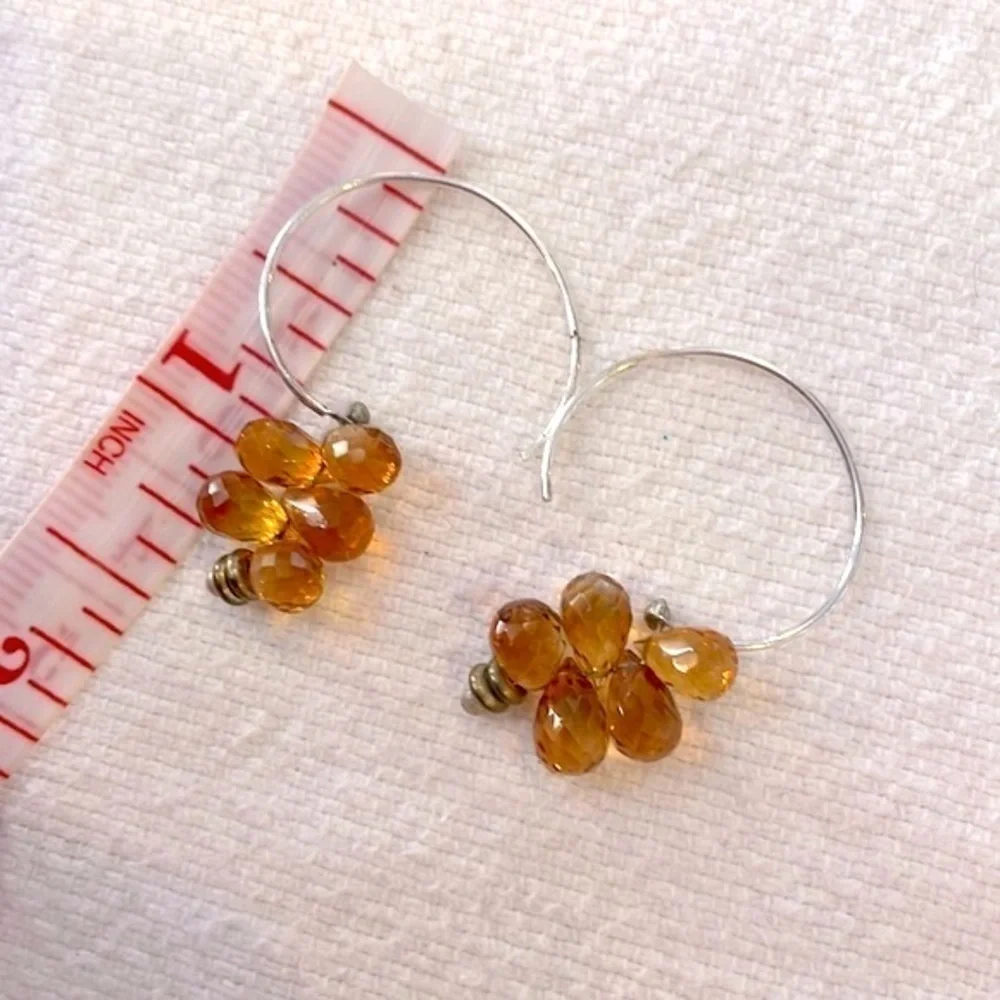 Sterling silver amber glass faceted crystals charm cluster